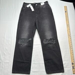 Topshop Dad Jeans size 6 or 28 28x30 Black Button mid Rise loose fit dark wash